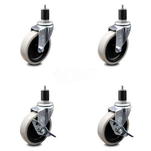 4 Inch Thermoplastic Wheel 1-7/8 Inch Expanding Stem Caster Set with 2 Brakes
